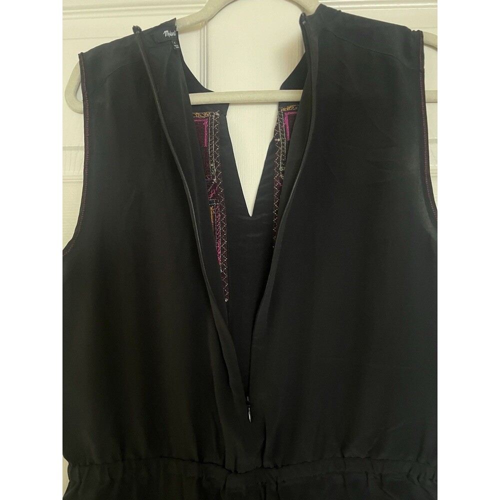 Madewell Embroidered Jumpsuit Sz 6 Black 100% Silk Sleeveless Boho Quiet Luxury - Picture 4 of 7